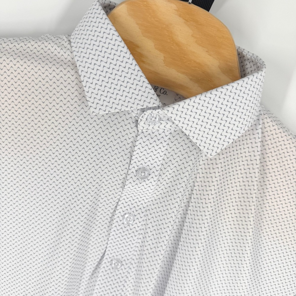 Collars & Co Featherweight Flex Polo Shirt Men's L Dress Collar Pulse Gray White
